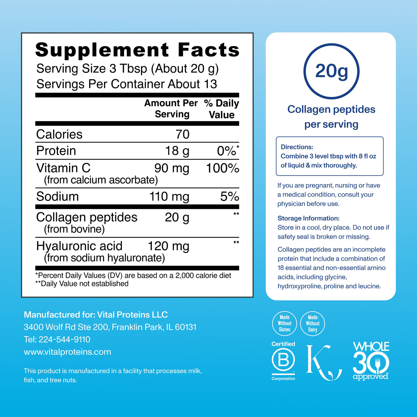 Peptides de collagène avancés - avec acide hyaluronique et vitamine C