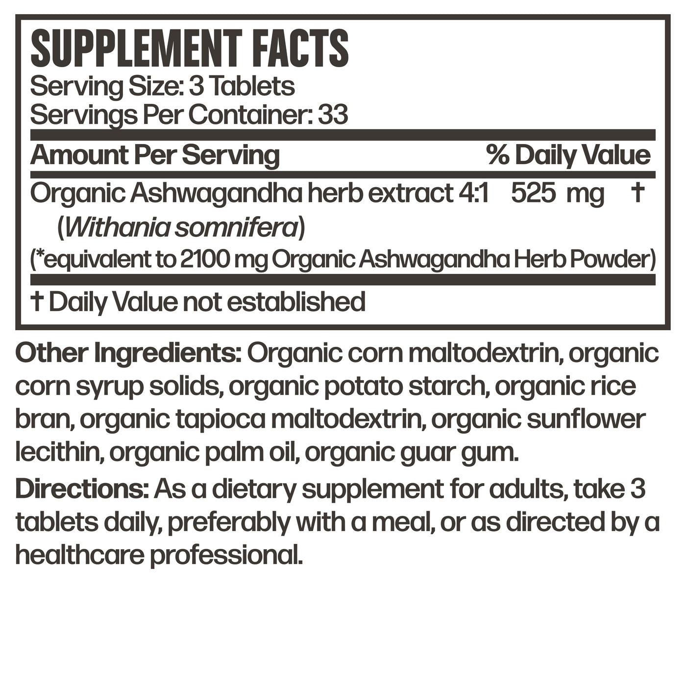 Certified Organic Ashwagandha 2100 MG per Serving - Manu Honey