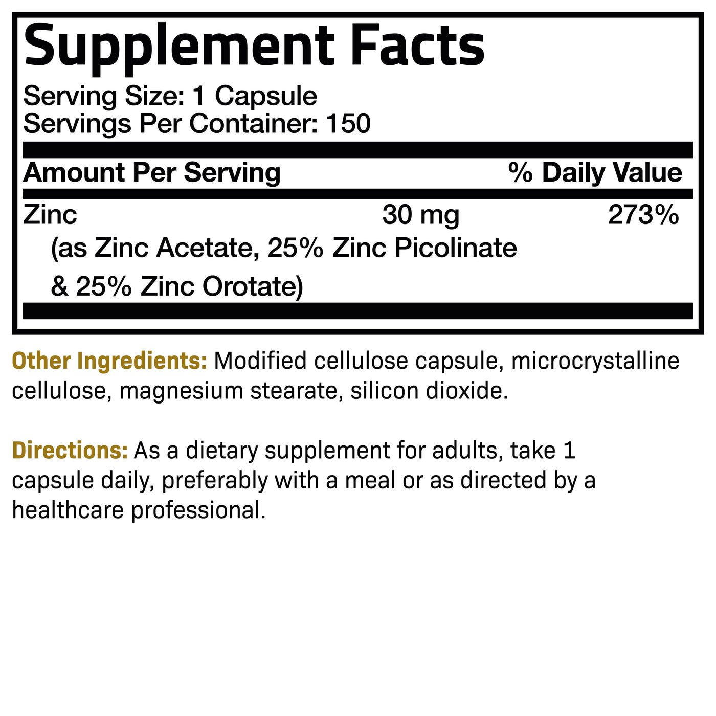 Zinc Triple Action 30mg Key Nutrient Blend, 150 Capsules - Manu Honey