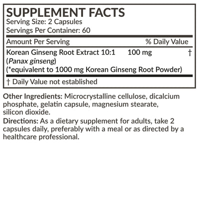 Korean Panax Ginseng, 120 Capsules - Manu Honey